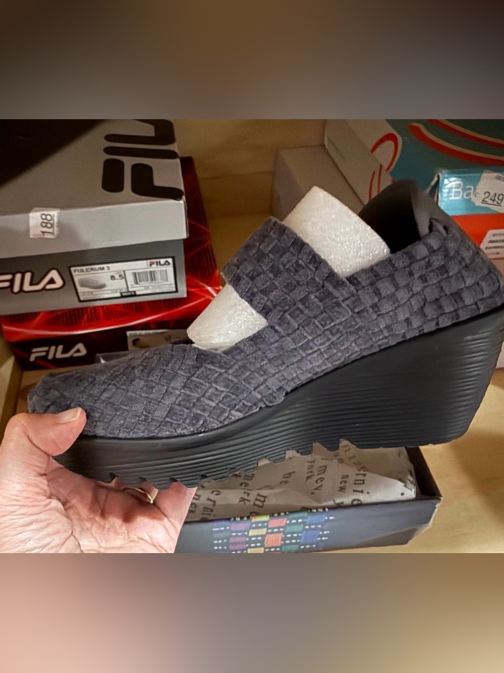 bernie mev. Woven Mary Jane Platform Mule - Gray